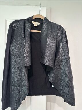 Michael Kors Black Open-Front Waterfall Jacket with Textured Trim